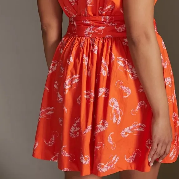 ANTHROPOLOGIE Flirty Wrap Mini Dress Red Mainely Lobster Plus Size 1X NWT