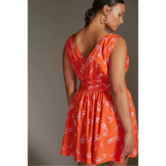 ANTHROPOLOGIE Flirty Wrap Mini Dress Red Mainely Lobster Plus Size 1X NWT