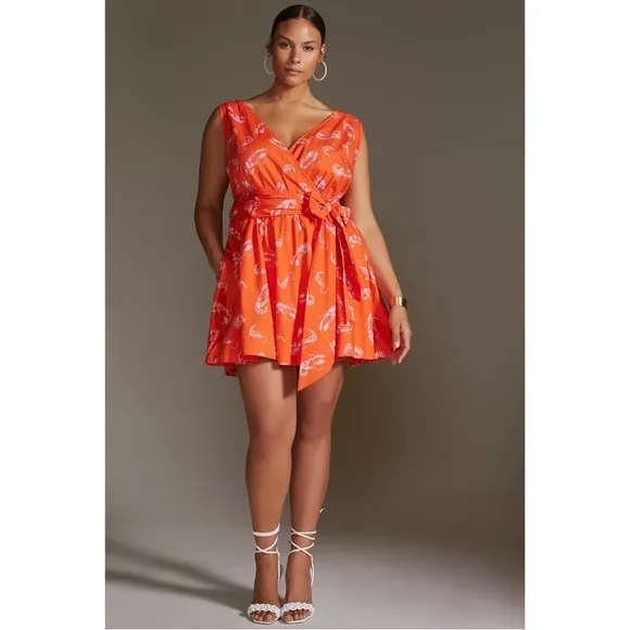 ANTHROPOLOGIE Flirty Wrap Mini Dress Red Mainely Lobster Plus Size 1X NWT