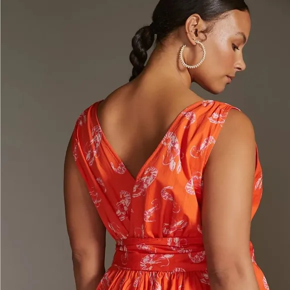 ANTHROPOLOGIE Flirty Wrap Mini Dress Red Mainely Lobster Plus Size 1X NWT