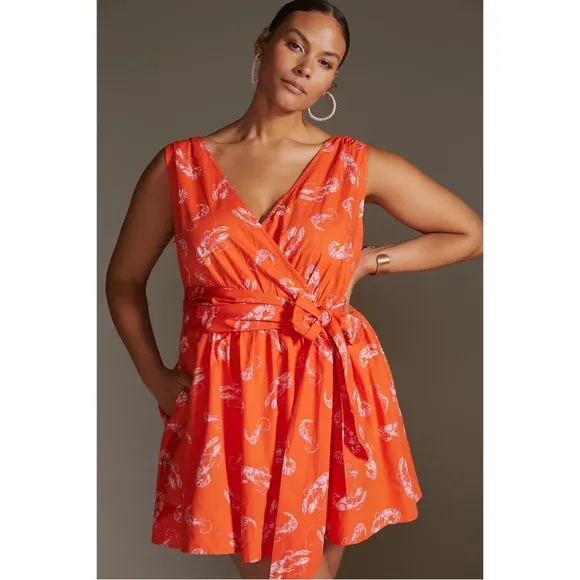 ANTHROPOLOGIE Flirty Wrap Mini Dress Red Mainely Lobster Plus Size 1X NWT