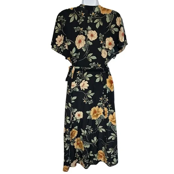 Anthropologie Kachel 8 Odessa Blooms Silk Wrap Dress floral print midi length