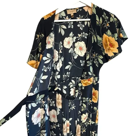 Anthropologie Kachel 8 Odessa Blooms Silk Wrap Dress floral print midi length