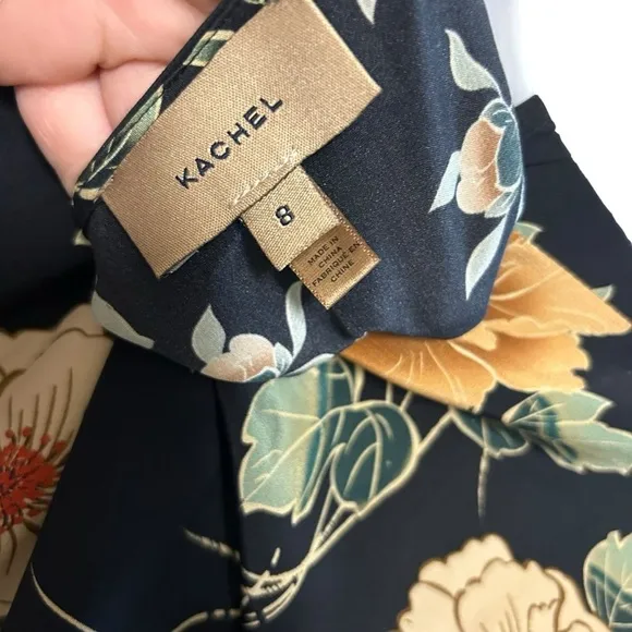 Anthropologie Kachel 8 Odessa Blooms Silk Wrap Dress floral print midi length