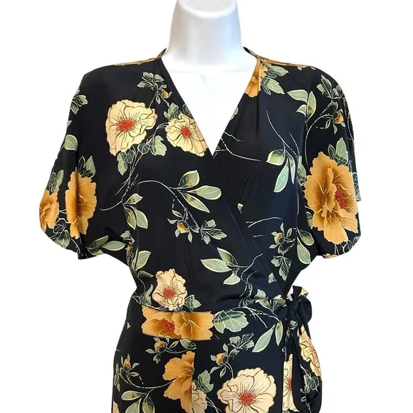 Anthropologie Kachel 8 Odessa Blooms Silk Wrap Dress floral print midi length