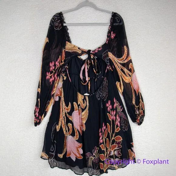 Anthropologie Let Me Be Babydoll Mini‎ Dress black pink, size S