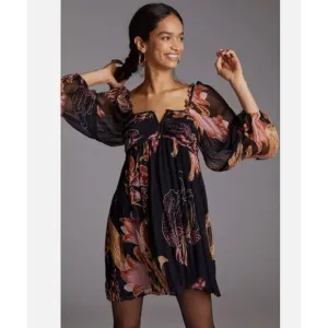 Anthropologie Let Me Be Babydoll Mini‎ Dress black pink, size S