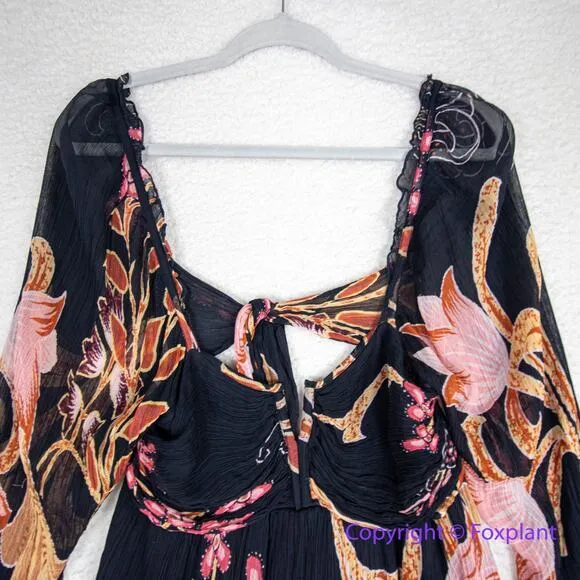 Anthropologie Let Me Be Babydoll Mini‎ Dress black pink, size S