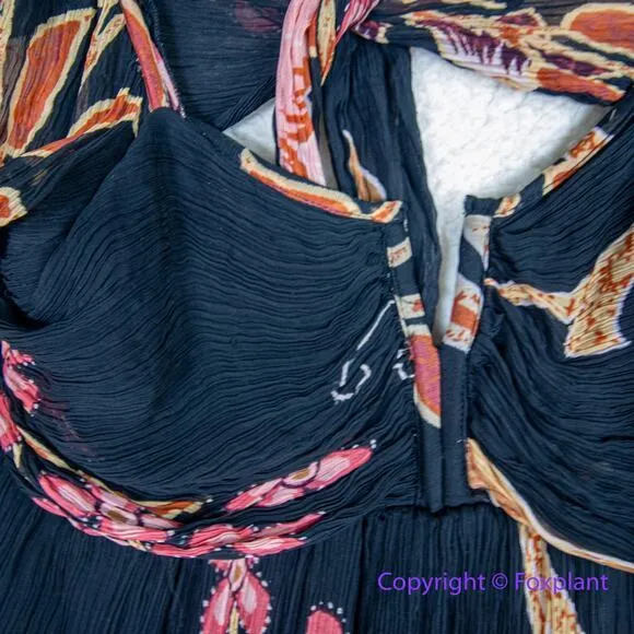 Anthropologie Let Me Be Babydoll Mini‎ Dress black pink, size S