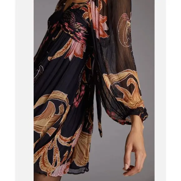 Anthropologie Let Me Be Babydoll Mini‎ Dress black pink, size S