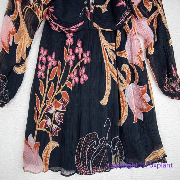 Anthropologie Let Me Be Babydoll Mini‎ Dress black pink, size S