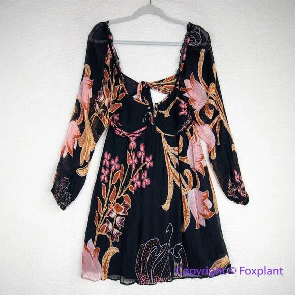 Anthropologie Let Me Be Babydoll Mini‎ Dress black pink, size S