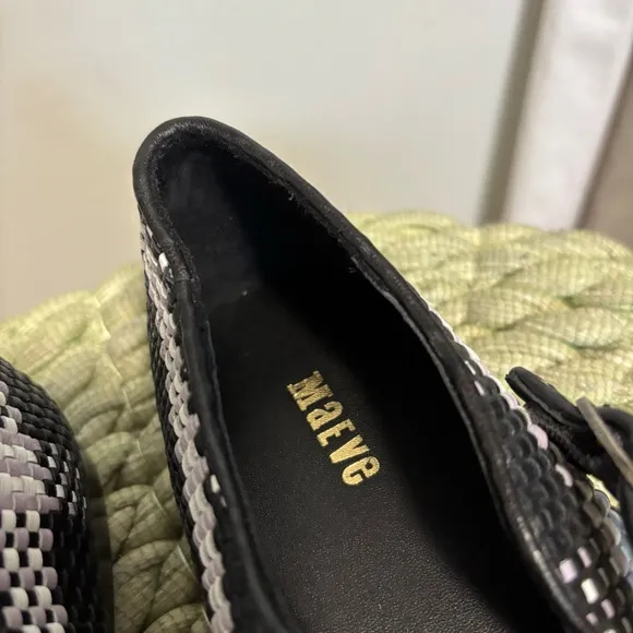 Anthropologie Maeve Black/White Leather Square Toe Woven Mary Jane Flats NWT