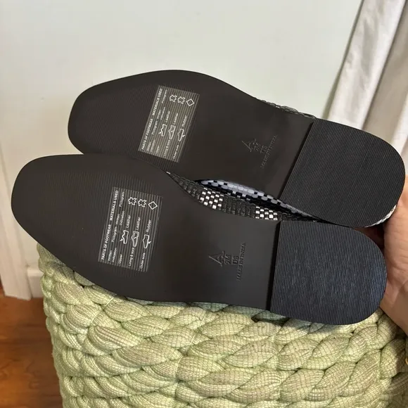 Anthropologie Maeve Black/White Leather Square Toe Woven Mary Jane Flats NWT