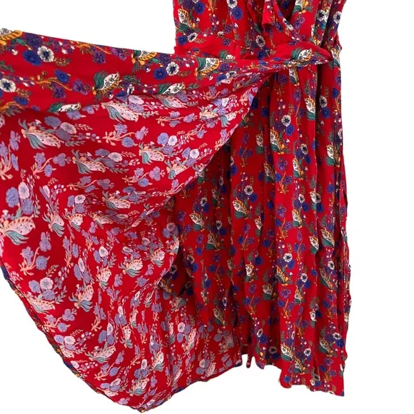 Anthropologie Maeve Rosalia Wrap Red Floral Printed Dress Size 0