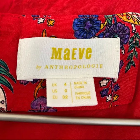 Anthropologie Maeve Rosalia Wrap Red Floral Printed Dress Size 0
