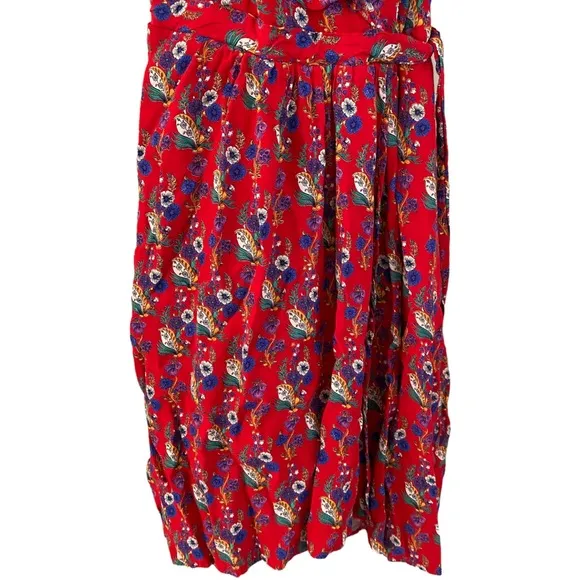 Anthropologie Maeve Rosalia Wrap Red Floral Printed Dress Size 0
