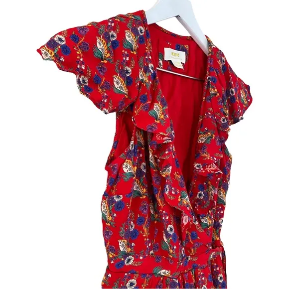 Anthropologie Maeve Rosalia Wrap Red Floral Printed Dress Size 0