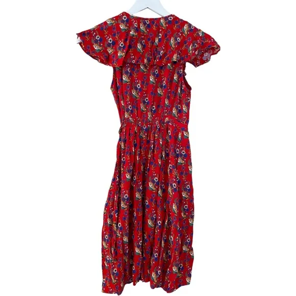 Anthropologie Maeve Rosalia Wrap Red Floral Printed Dress Size 0
