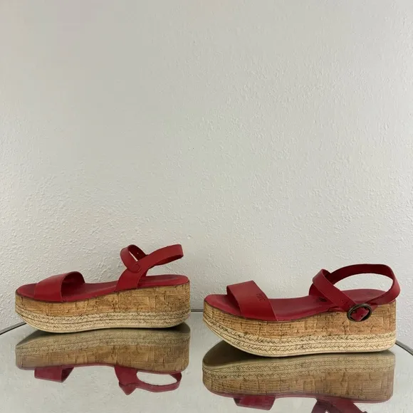 ANTHROPOLOGIE Musse &amp; Cloud Red Leather Summer Espadrille Platform Sandals