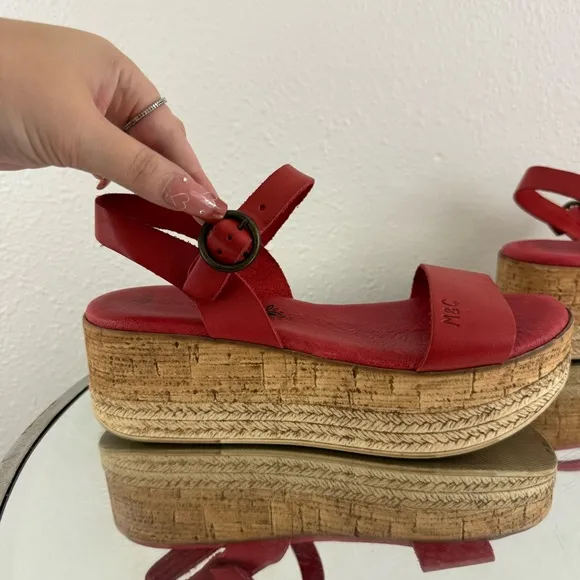 ANTHROPOLOGIE Musse &amp; Cloud Red Leather Summer Espadrille Platform Sandals