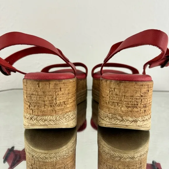 ANTHROPOLOGIE Musse &amp; Cloud Red Leather Summer Espadrille Platform Sandals