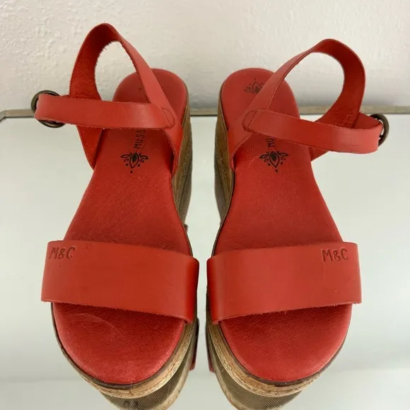 ANTHROPOLOGIE Musse &amp; Cloud Red Leather Summer Espadrille Platform Sandals