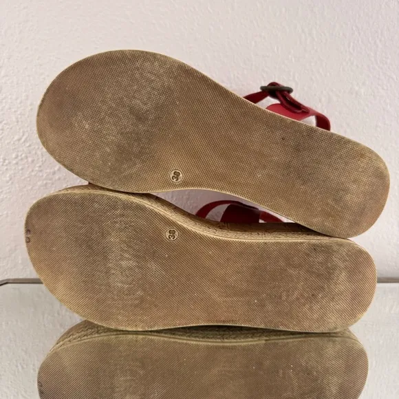 ANTHROPOLOGIE Musse &amp; Cloud Red Leather Summer Espadrille Platform Sandals
