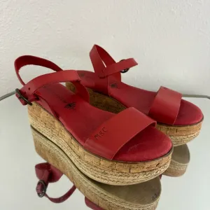 ANTHROPOLOGIE Musse &amp; Cloud Red Leather Summer Espadrille Platform Sandals
