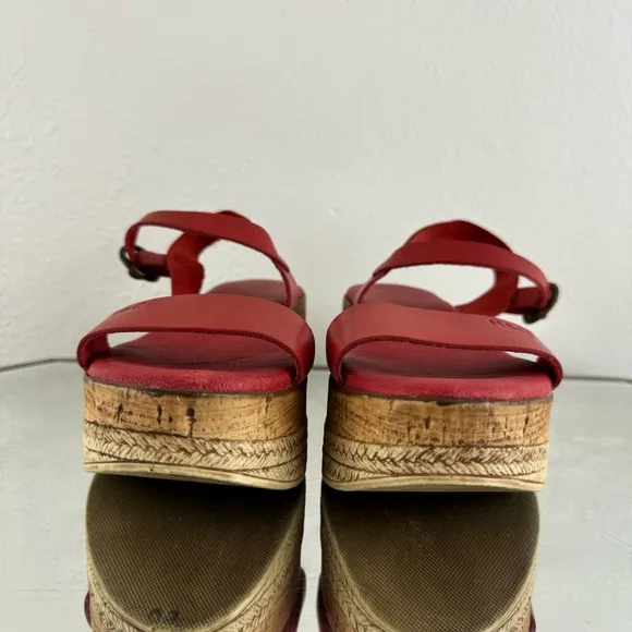 ANTHROPOLOGIE Musse &amp; Cloud Red Leather Summer Espadrille Platform Sandals