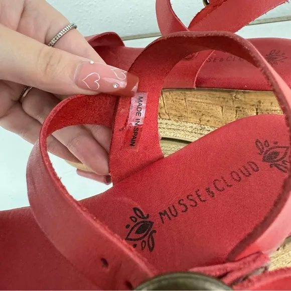 ANTHROPOLOGIE Musse &amp; Cloud Red Leather Summer Espadrille Platform Sandals