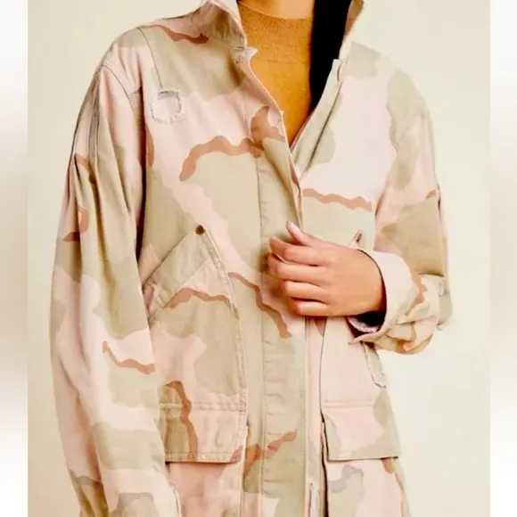 Anthropologie Oversized Lida Pink Camo Utility Jacket in X-Small