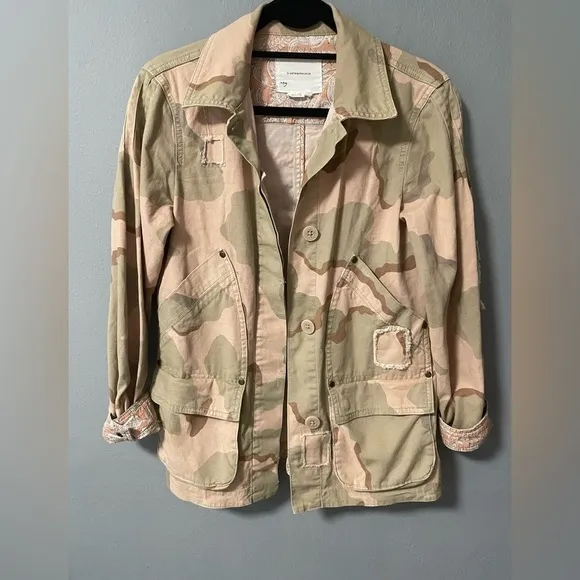 Anthropologie Oversized Lida Pink Camo Utility Jacket in X-Small