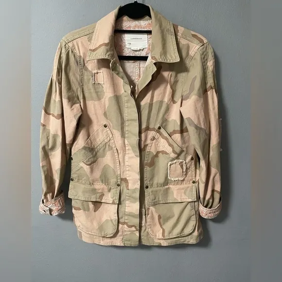 Anthropologie Oversized Lida Pink Camo Utility Jacket in X-Small