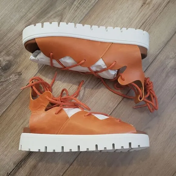 Anthropologie Pilcro Tie-Up Gladiator Sport Sandals In Orange Size 7 (EU 37) NIB