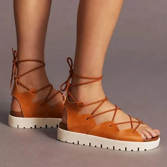 Anthropologie Pilcro Tie-Up Gladiator Sport Sandals In Orange Size 7 (EU 37) NIB