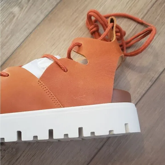 Anthropologie Pilcro Tie-Up Gladiator Sport Sandals In Orange Size 7 (EU 37) NIB