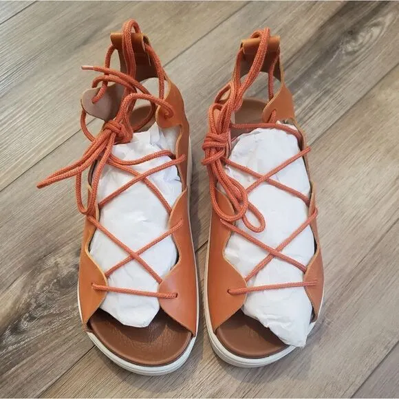 Anthropologie Pilcro Tie-Up Gladiator Sport Sandals In Orange Size 7 (EU 37) NIB