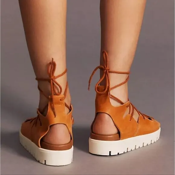 Anthropologie Pilcro Tie-Up Gladiator Sport Sandals In Orange Size 7 (EU 37) NIB