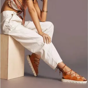 Anthropologie Pilcro Tie-Up Gladiator Sport Sandals In Orange Size 7 (EU 37) NIB