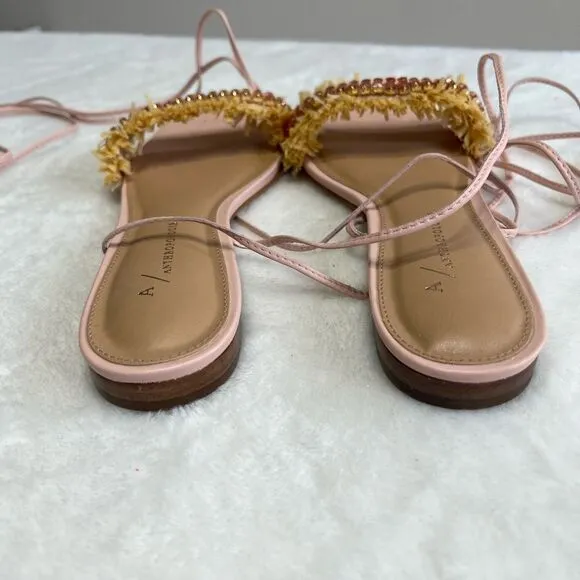 Anthropologie Pink Embellished Wrap Sandals 37 EUR