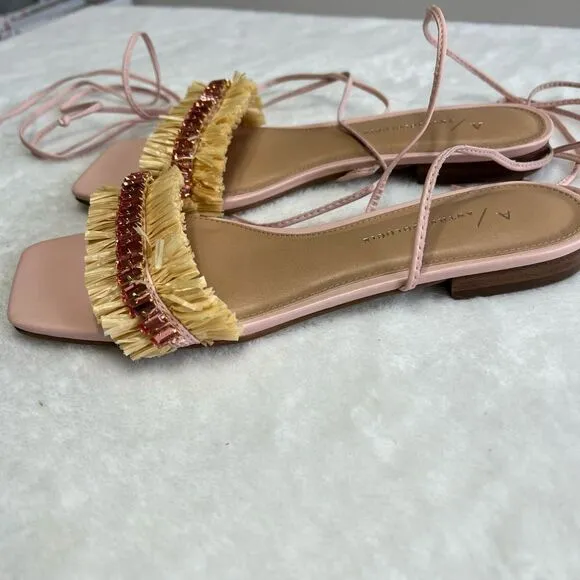 Anthropologie Pink Embellished Wrap Sandals 37 EUR