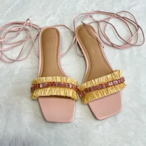 Anthropologie Pink Embellished Wrap Sandals 37 EUR