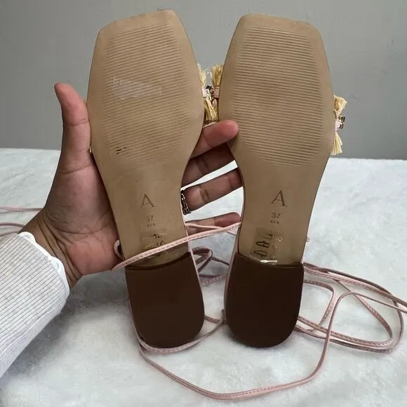 Anthropologie Pink Embellished Wrap Sandals 37 EUR