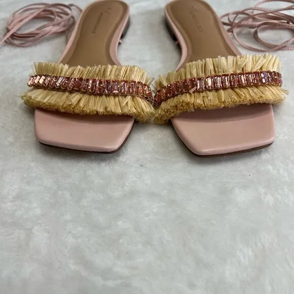 Anthropologie Pink Embellished Wrap Sandals 40 EUR NEW