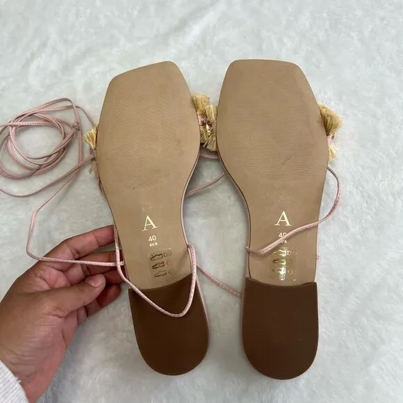 Anthropologie Pink Embellished Wrap Sandals 40 EUR NEW