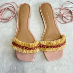 Anthropologie Pink Embellished Wrap Sandals 40 EUR NEW