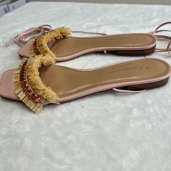 Anthropologie Pink Embellished Wrap Sandals 40 EUR NEW