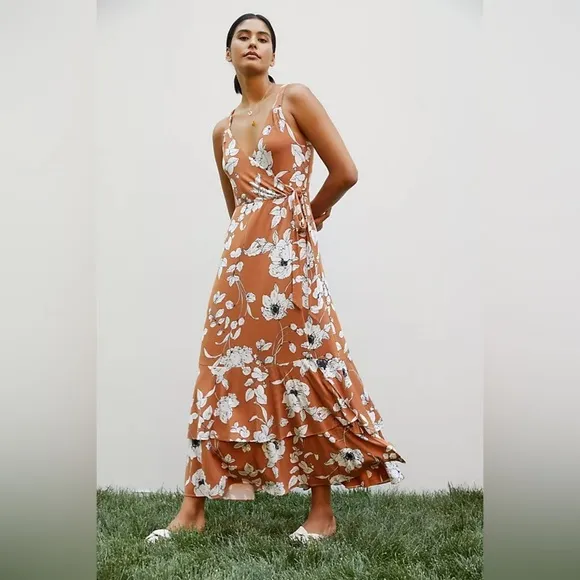 Anthropologie Ruffled Floral Midi Dress