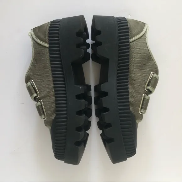 Anthropologie Silent D Prolz Platform Sneakers Green Utility Utilitarian Size 38